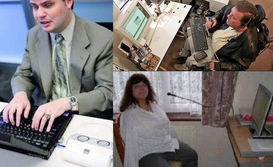 foto com diversas pessoas com deficiências utilizando um computador