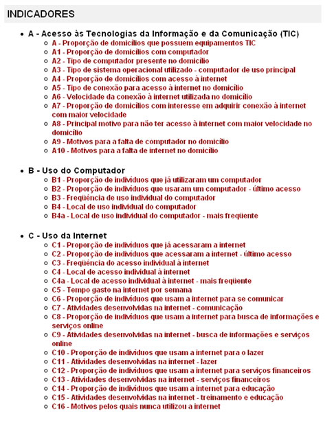 Imagem de uma lista de páginas com tabelas